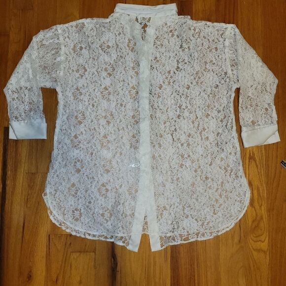 Vintage Gold Label Victoria's Secret White Lace Bridal Nightgown Shirt M/L - Picture 11 of 15